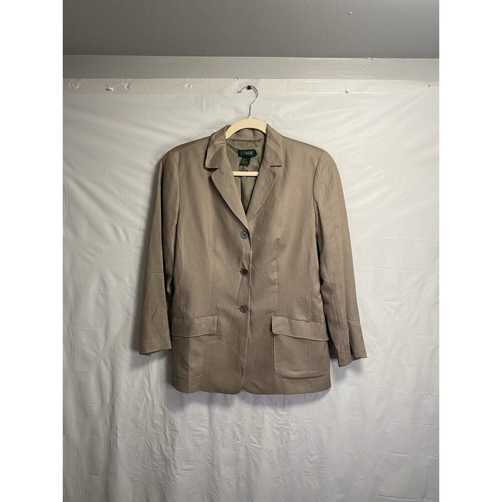 J. Crew Blazer Jacket Women’s Size 4 100% Linen 3 Button Lined Preppy Gray Brown